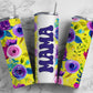 Purple yellow Flower 20oz Sublimation Tumbler Designs, Retro Mama 9.2 x 8.3” Straight Skinny Tumbler Wrap PNG, Mom Tumbler