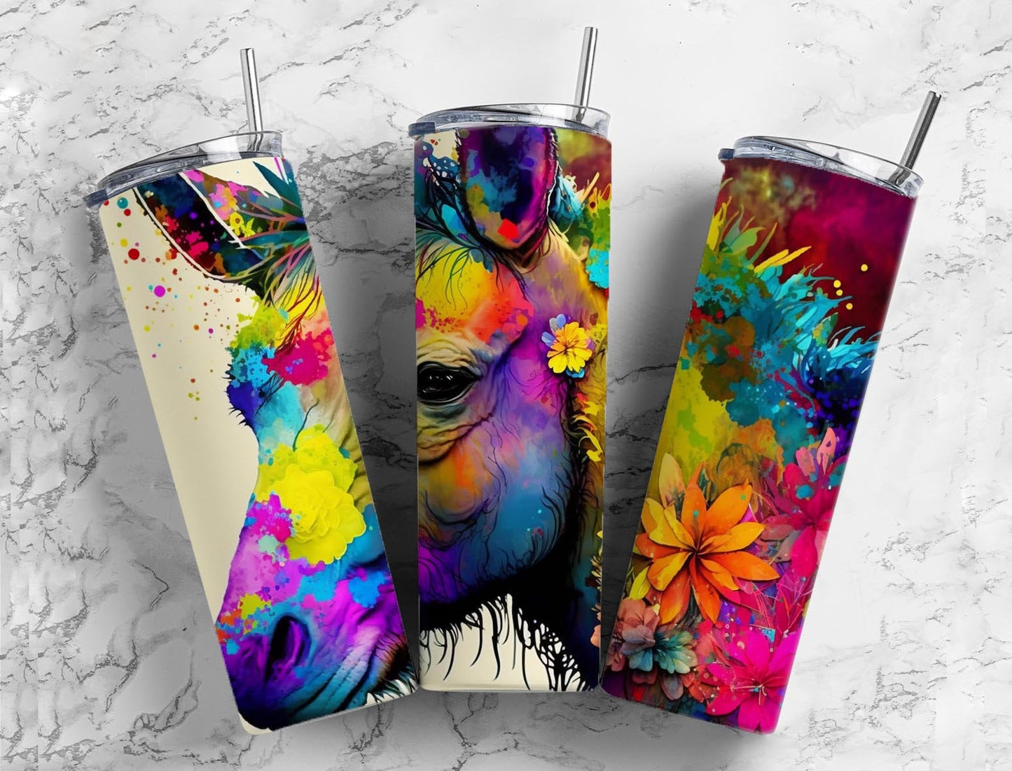 Rainbow donkey 20oz Sublimation Tumbler Designs, Alcohol ink 9.2 x 8.3” Straight Skinny Tumbler Wrap PNG