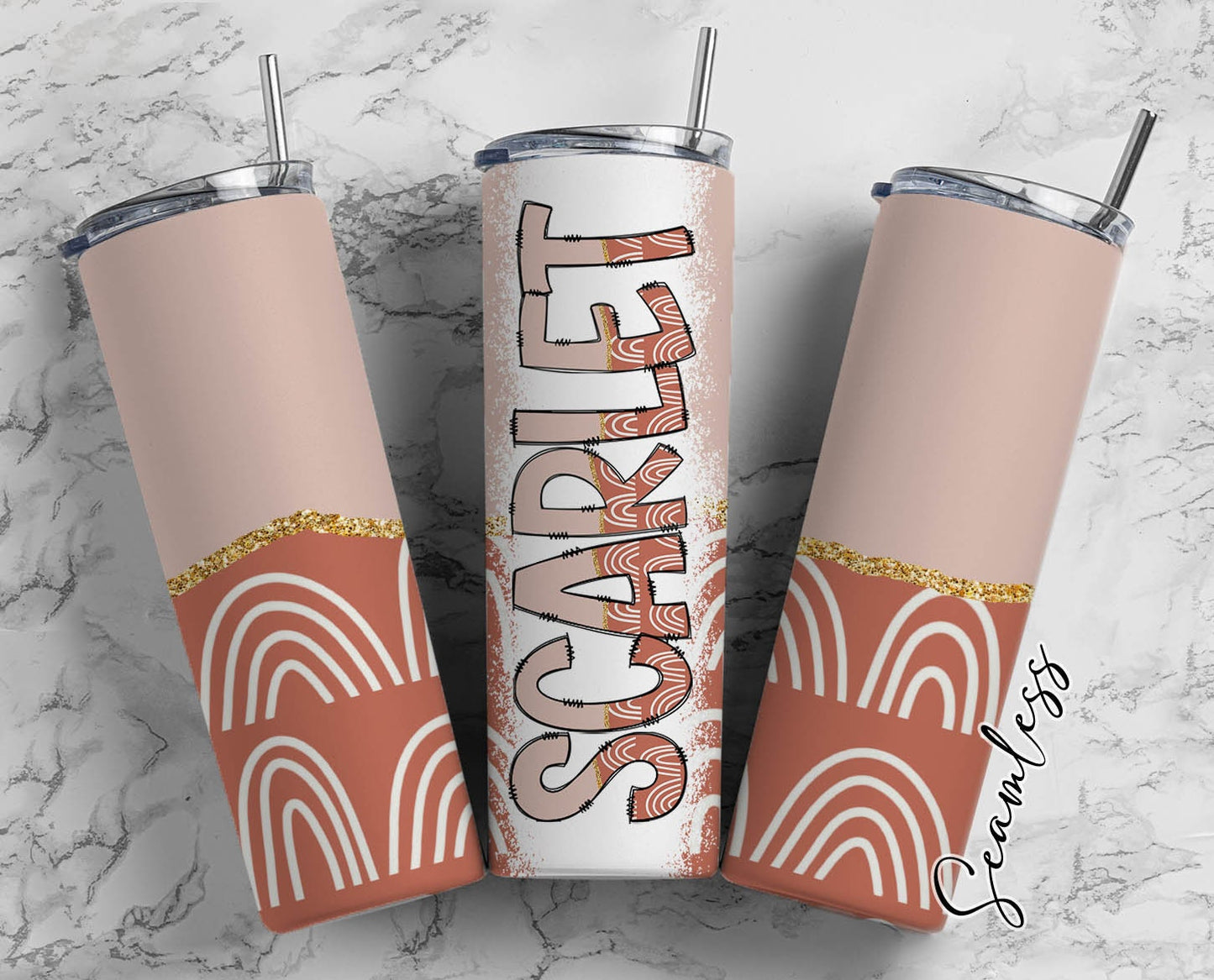 Boho Rainbow Tumbler Wrap with Matching Doodle Letter Alphabet PNG, Aesthetic Add your Own name 20oz Tumbler, Alpha Set PNG 95