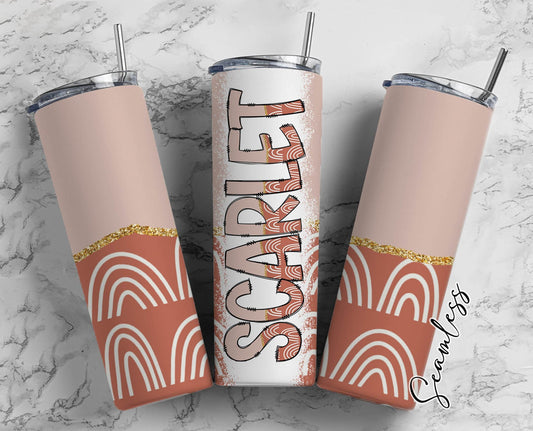 Boho Rainbow Tumbler Wrap with Matching Doodle Letter Alphabet PNG, Aesthetic Add your Own name 20oz Tumbler, Alpha Set PNG 95