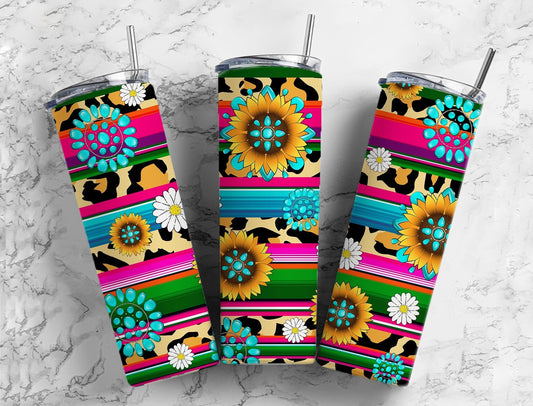 Turquoise Gem Serape 20oz Sublimation Tumbler Designs, Leopard Print Sunflower 9.2 x 8.3” Straight Skinny Tumbler, PNG 4