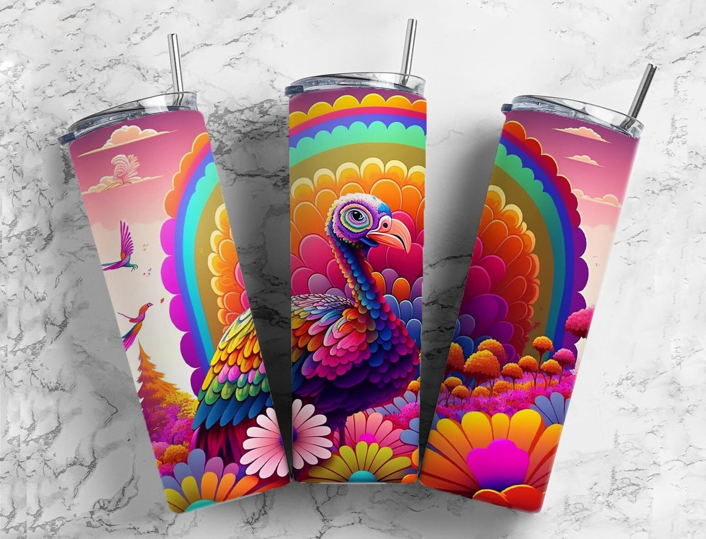 Turkey 20oz Sublimation Tumbler Designs, Rainbow Patchwork Quilt 9.2 x 8.3” Straight Skinny Tumbler, Tumbler Wrap PNG