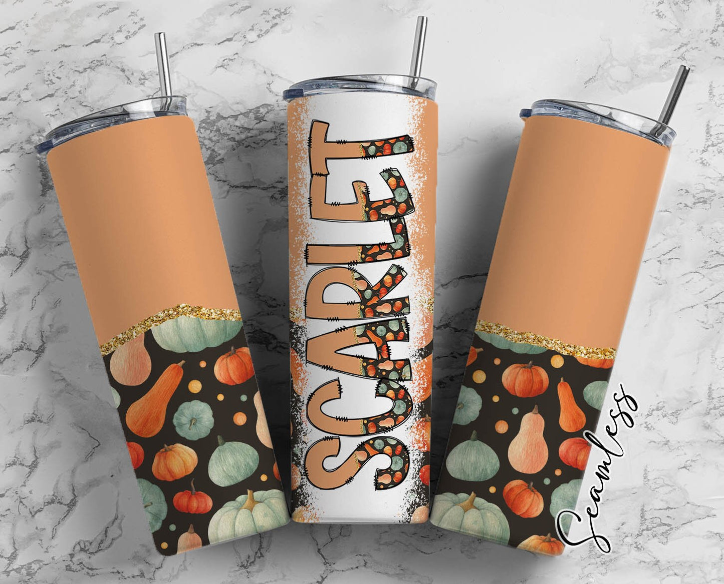 Pumkin Fall Tumbler Wrap with Matching Doodle Letter Alphabet PNG, Aesthetic Add your Own name 20oz Tumbler, Alpha Set PNG 199