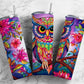 Cartoon owl 20oz Sublimation Tumbler Designs, Colorful floral 9.2 x 8.3” Straight Skinny Tumbler Wrap PNG