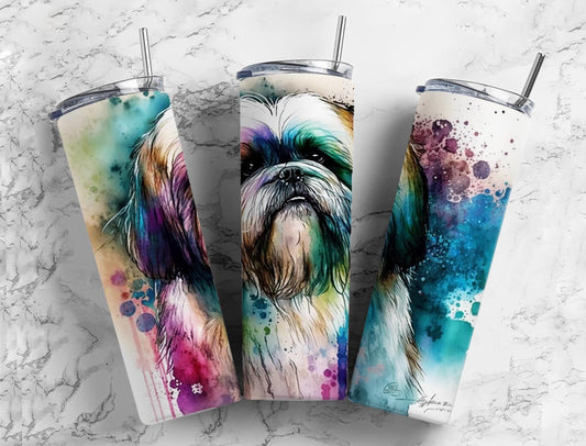 Shitzu20oz Sublimation Tumbler Designs, Alcohol Ink Watercolour 9.2 x 8.3” Straight Skinny Tumbler, Tumbler Wrap PNG