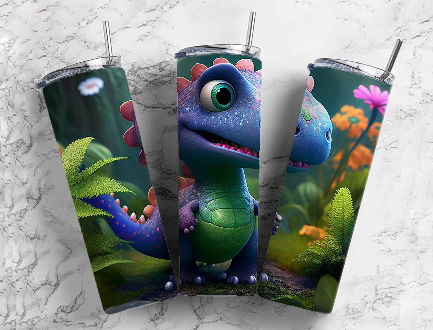 Baby dinosaur 20oz Sublimation Tumbler Designs, Cartoon dinosaur 9.2 x 8.3” Straight Skinny Tumbler Wrap PNG