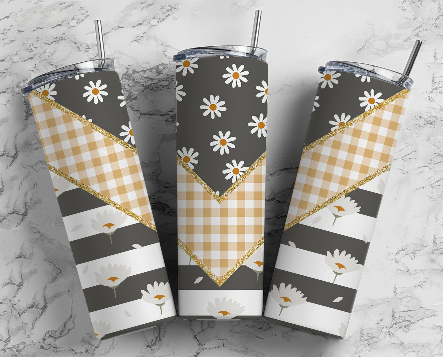 Daisy Boho 20oz Sublimation Tumbler Designs, Daisy Stripe V Split 9.2 x 8.3” Straight Skinny Tumbler Wrap PNG 22