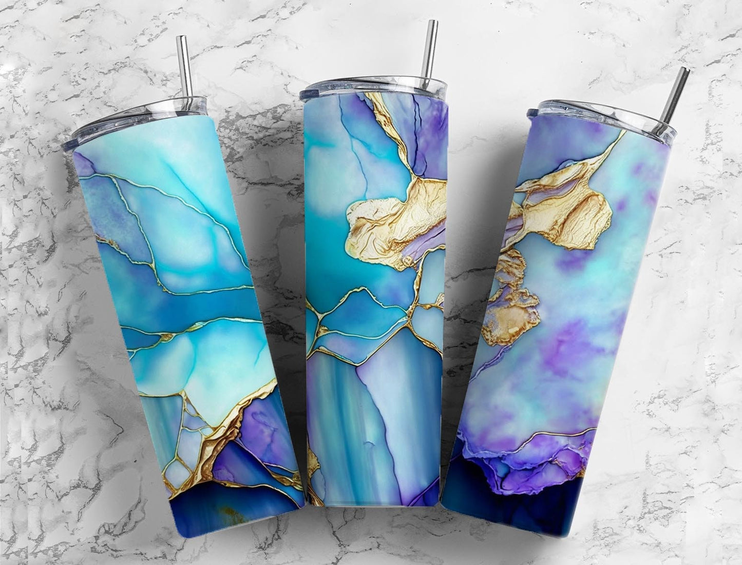 Blue and purple marble 20oz Sublimation Tumbler Designs, Colorful 9.2 x 8.3” Straight Skinny Tumbler Wrap PNG