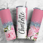 Pink floral 20oz Sublimation Tumbler Designs, Glitter flower 9.2 x 8.3” Straight Skinny Tumbler Wrap PNG