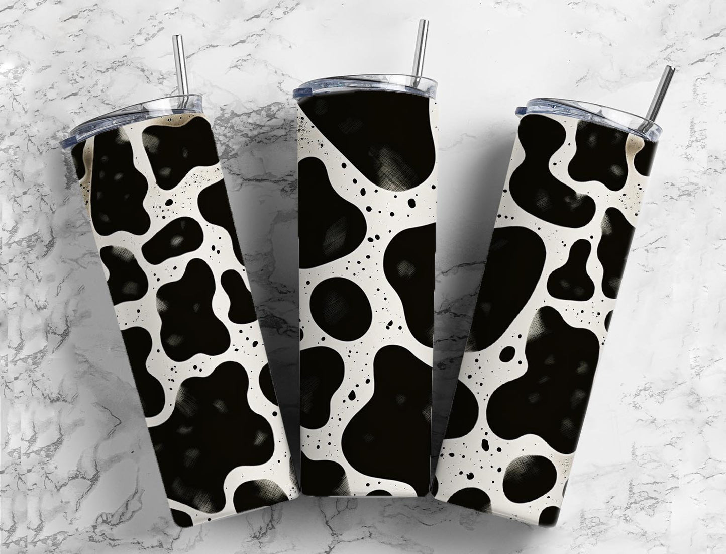 Cow print 20oz Sublimation Tumbler Designs, Black and white 9.2 x 8.3” Straight Skinny Tumbler Wrap PNG