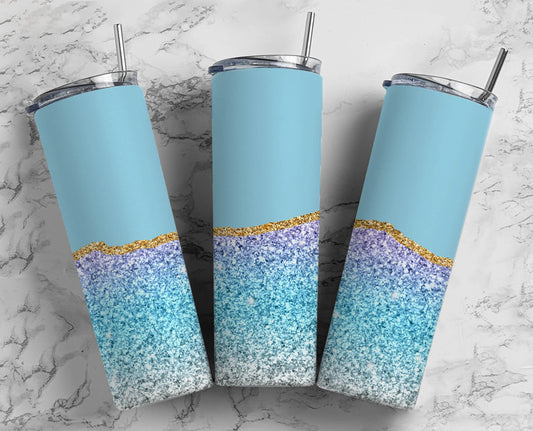 Baby Blue Glitter 20oz Sublimation Tumbler Designs, Ombre Agate 9.2 x 8.3” Straight Skinny Tumbler Wrap 2