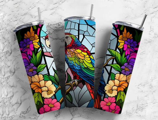 Stained glass Macaw 20oz Sublimation Tumbler Designs, rainbow neon 9.2 x 8.3” Straight Skinny Tumbler Wrap