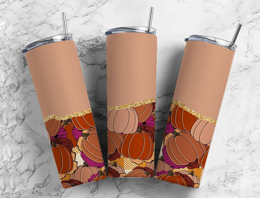 Pumpkin Fall Retro 20oz Sublimation Tumbler Designs, Mom Aesthetic Floral 9.2 x 8.3” Straight Skinny Tumbler Wrap PNG 9