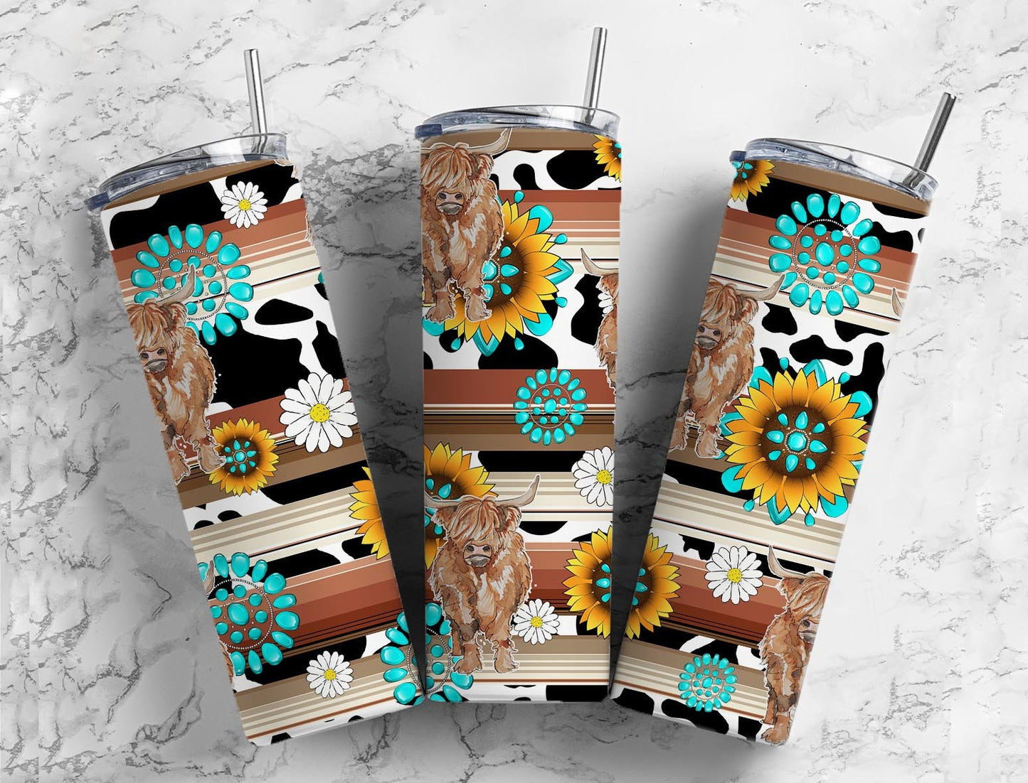 Serape Turquoise Gem 20oz Sublimation Tumbler Designs, Boho Sunflower 9.2 x 8.3” Straight Skinny Tumbler, Mint Wrap PNG