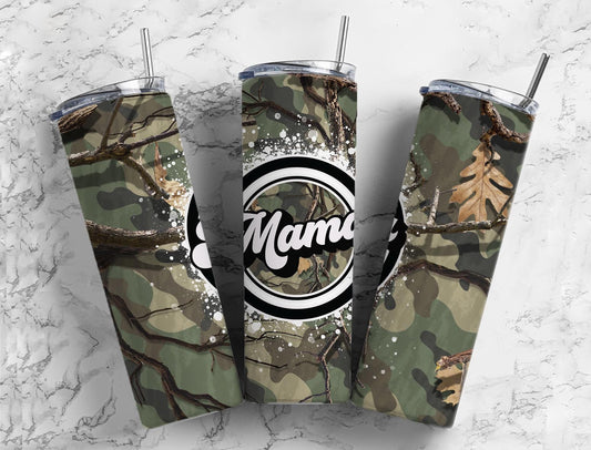 Camouflage Hunting 20oz Sublimation Tumbler Designs, Forest Mama 9.2 x 8.3” Straight Skinny Tumbler Wrap PNG, Sublimation Design PNG