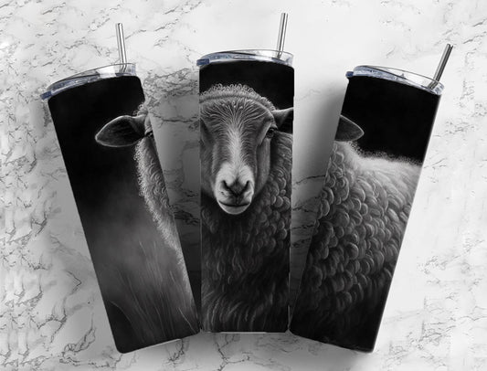 Sheep Graphite 20oz Sublimation Tumbler Designs, Charcoal Farm 9.2 x 8.3” Straight Skinny Tumbler, Tumbler Wrap PNG