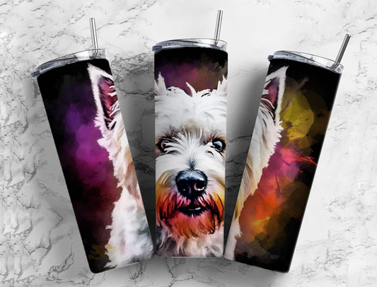 West Highland terrier 20oz Sublimation Tumbler Designs, neon colorful dog 9.2 x 8.3” Straight Skinny Tumbler Wrap PNG