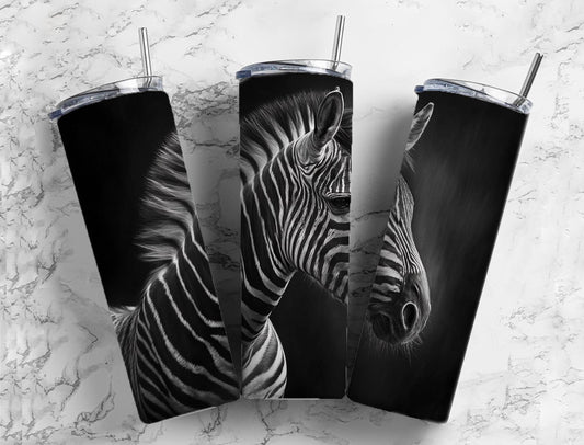 Zebra 20oz Sublimation Tumbler Designs, Charcoal Painting 9.2 x 8.3” Straight Skinny Tumbler, Tumbler Wrap PNG