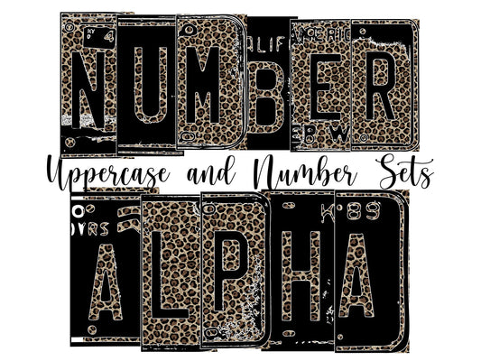 Leopard Print Number Plate Alphabet Uppercase Numbers PNG, Classic Country Alphabet PNG Digital Download