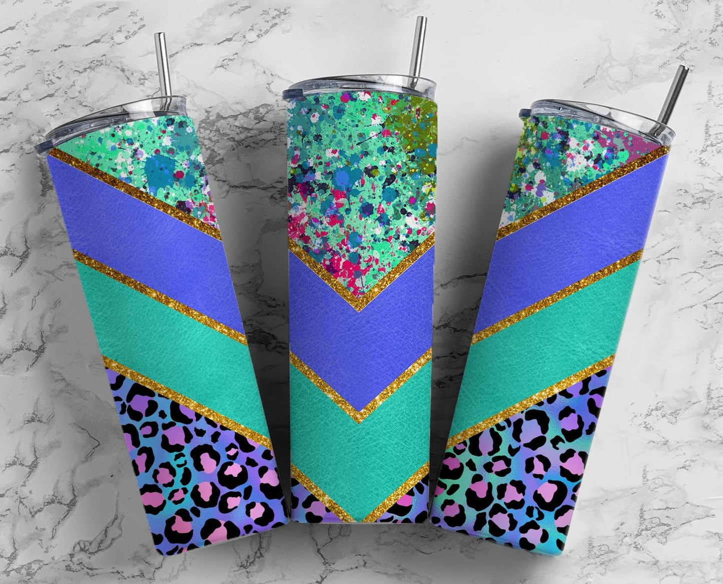 Purple and Teal 20oz Sublimation Tumbler Designs, Neon V Split 9.2 x 8.3” Straight Skinny Tumbler Wrap