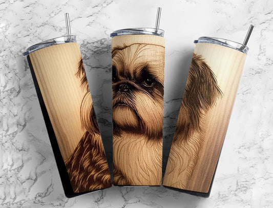 Shitzu Dog 20oz Sublimation Tumbler Designs, 9.2 x 8.3” Straight Skinny Tumbler, Engraved WoodTumbler Wrap PNG