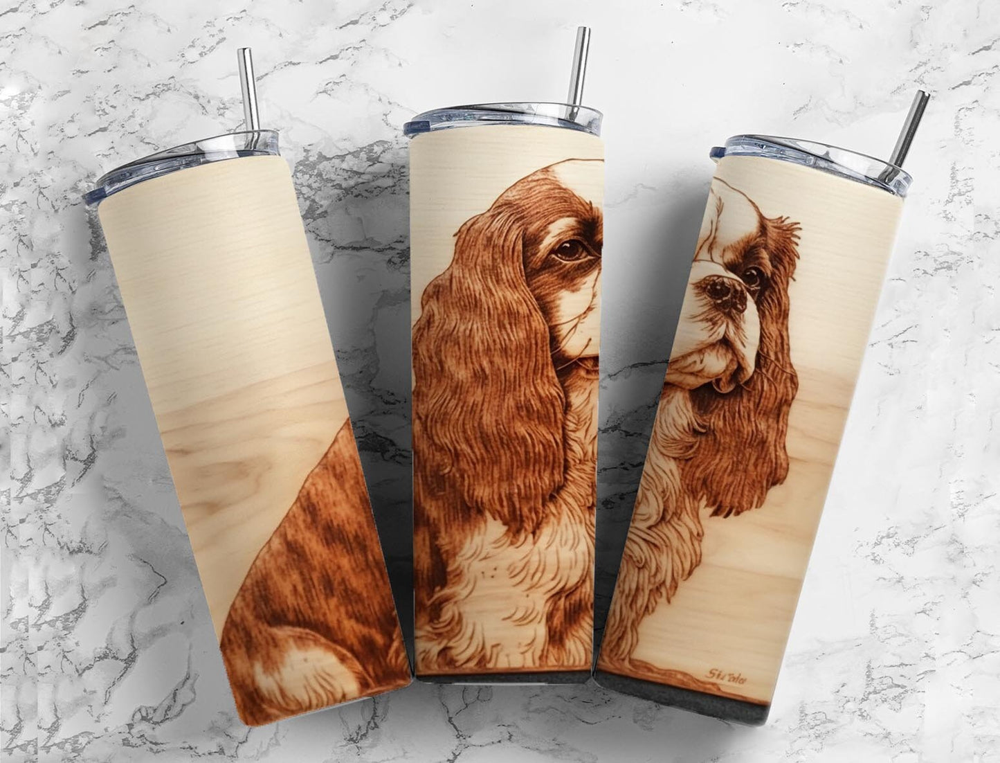 Cocker Spaniel 20oz Sublimation Tumbler Designs, 9.2 x 8.3” Straight Skinny Tumbler, Engraved Wood Tumbler Wrap PNG