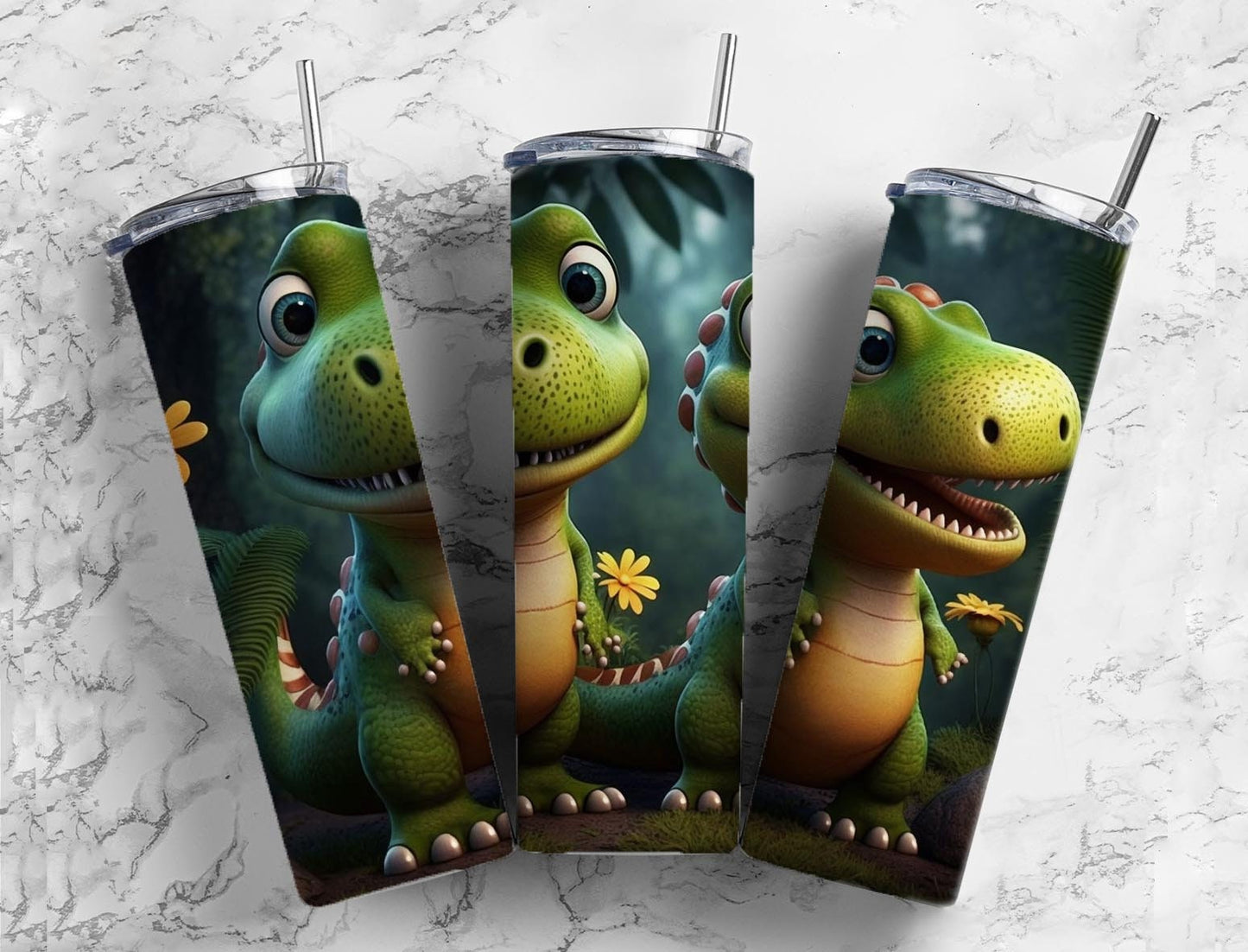 Cartoon dinosaurs 20oz Sublimation Tumbler Designs, Baby t rex 9.2 x 8.3” Straight Skinny Tumbler Wrap PNG