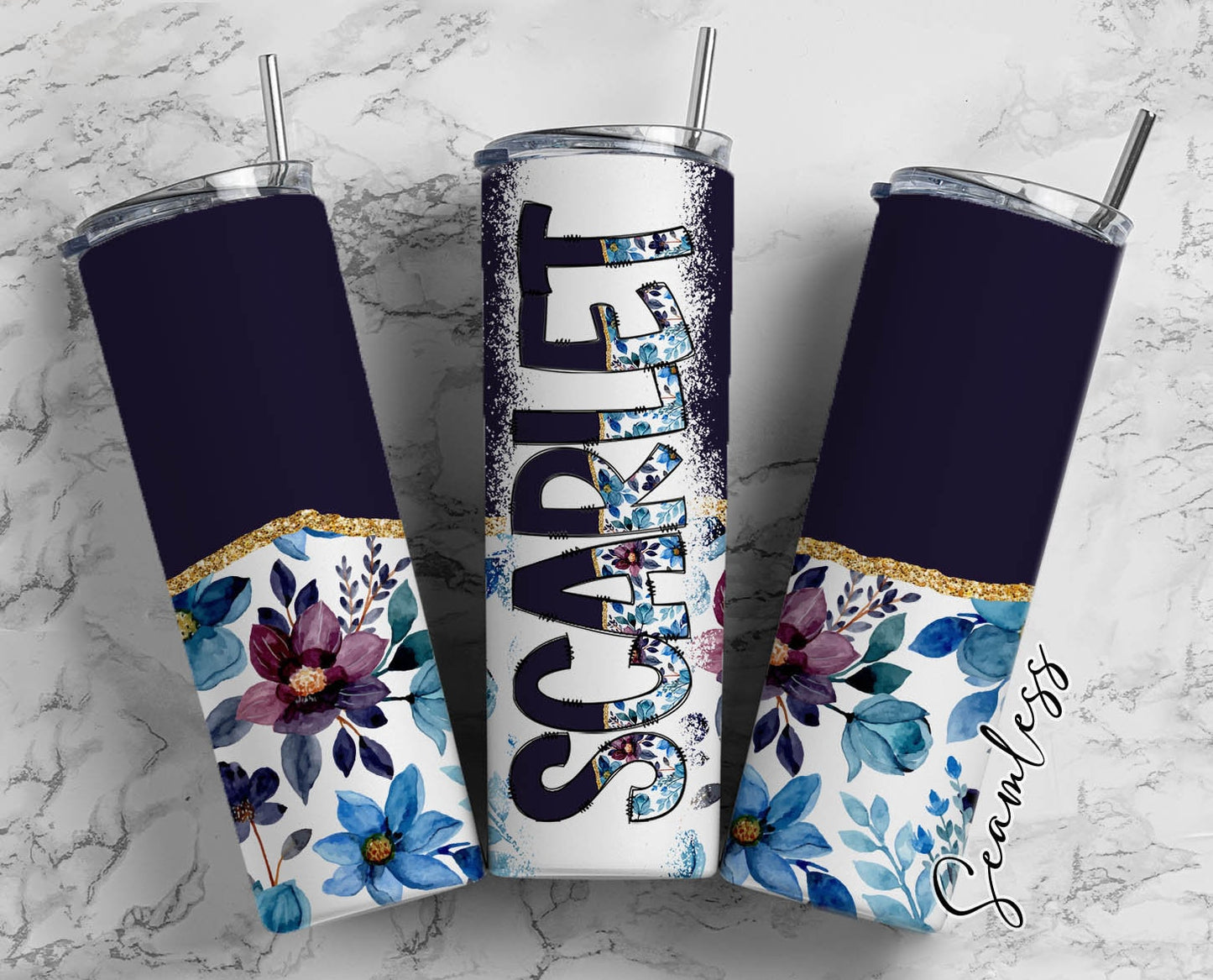 Purple Flower Tumbler Wrap with Matching Doodle Letter Alphabet PNG, Floral Aesthetic Add your Own name 20oz Tumbler, Alpha Set PNG 139