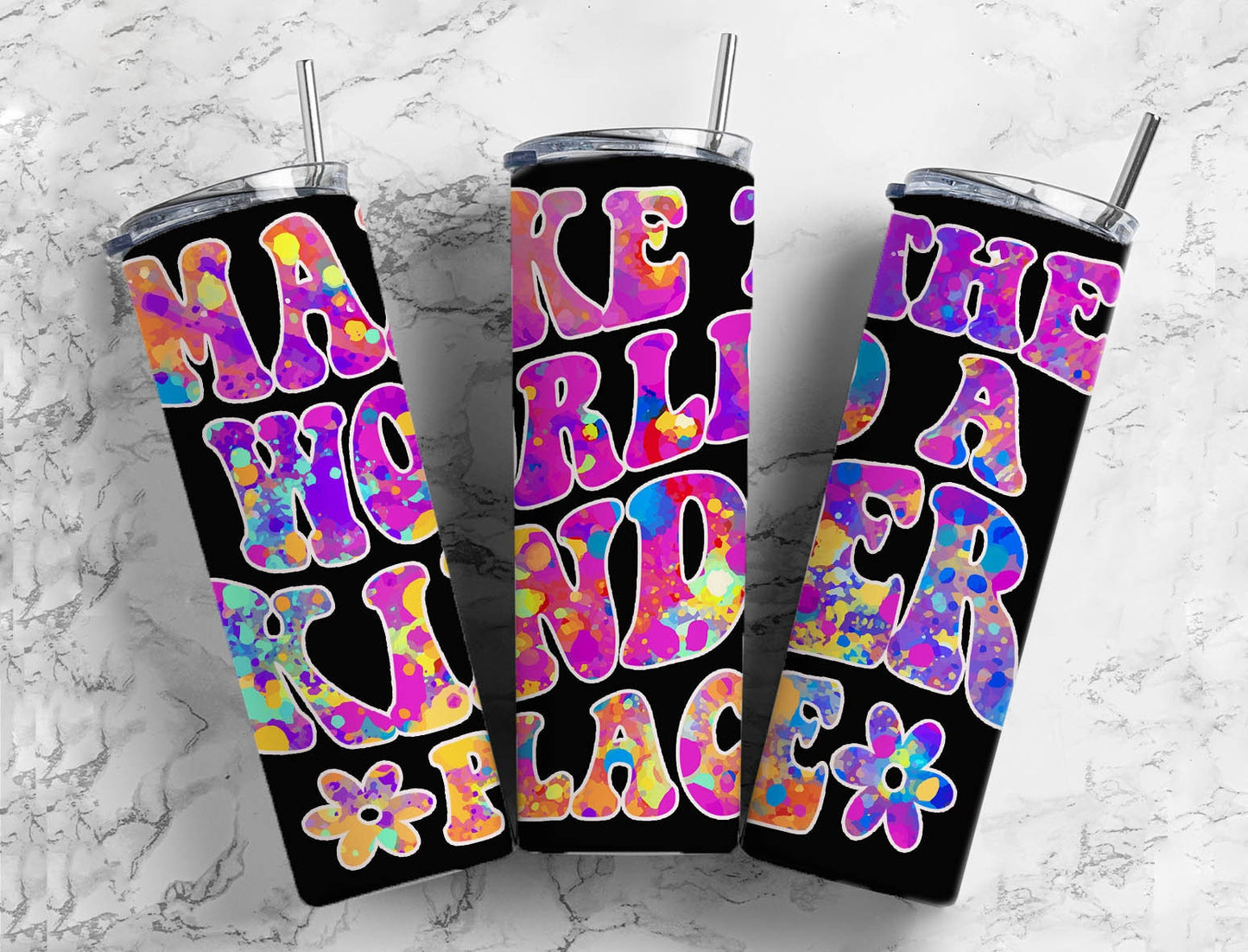 Rainbow Hippie 20oz Sublimation Tumbler Designs, Paint Make The World A Kinder Place 9.2 x 8.3” Straight Skinny Tumbler PNG