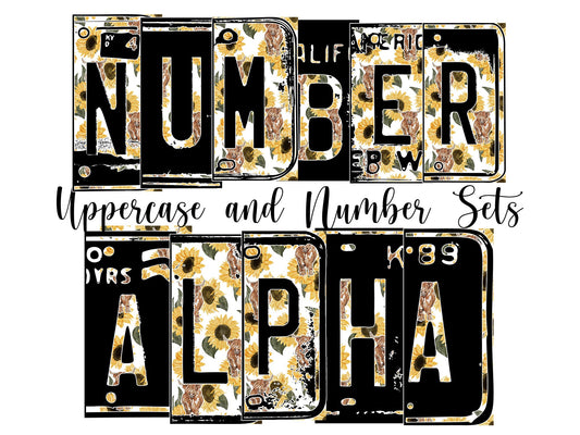 Highland Cow Number Plate Alphabet Uppercase Numbers PNG, Sunflower Alphabet PNG Digital Download