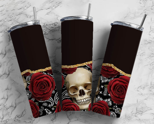 Skull and Rose 20oz Sublimation Tumbler Designs, Black Rose 9.2 x 8.3” Straight Skinny Tumbler Wrap 20