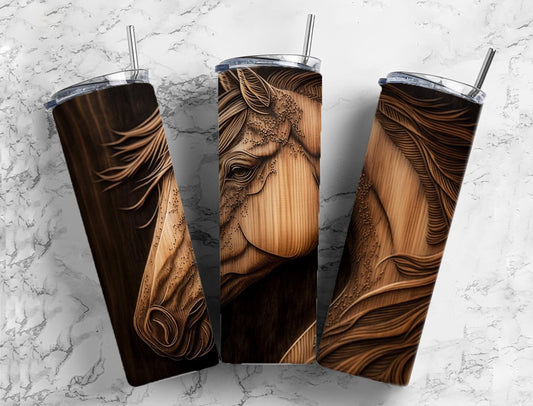 Tooled leather Horse 20oz Sublimation Tumbler Designs, leather engraved 9.2 x 8.3” Straight Skinny Tumbler Wrap