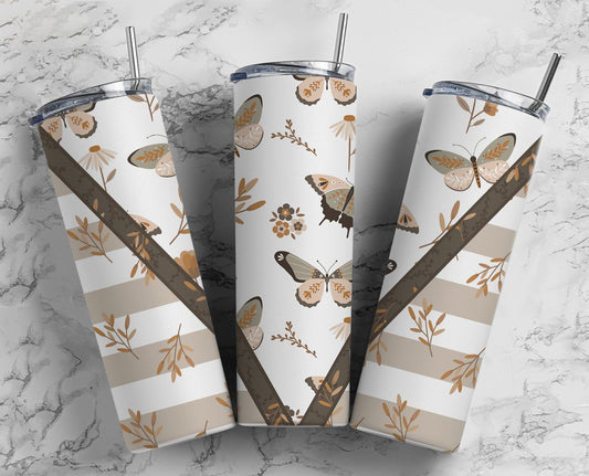 Boho Butterfly 20oz Sublimation Tumbler Designs, Neutral V Split 9.2 x 8.3” Straight Skinny Tumbler Wrap PNG 101, Aesthetic