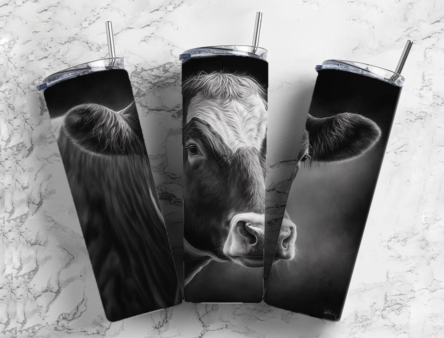 Cow Farm 20oz Sublimation Tumbler Designs, Charcoal Painting 9.2 x 8.3” Straight Skinny Tumbler, Tumbler Wrap PNG