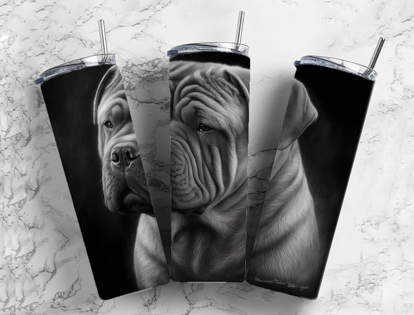 Shar-pei 20oz Sublimation Tumbler Designs, Charcoal Painting 9.2 x 8.3” Straight Skinny Tumbler, Tumbler Wrap PNG