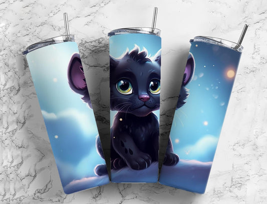 Baby panther 20oz Sublimation Tumbler Designs, cartoon panther 9.2 x 8.3” Straight Skinny Tumbler Wrap PNG