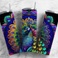 Neon peacock 20oz Sublimation Tumbler Designs, Colorful rainbow 9.2 x 8.3” Straight Skinny Tumbler Wrap PNG