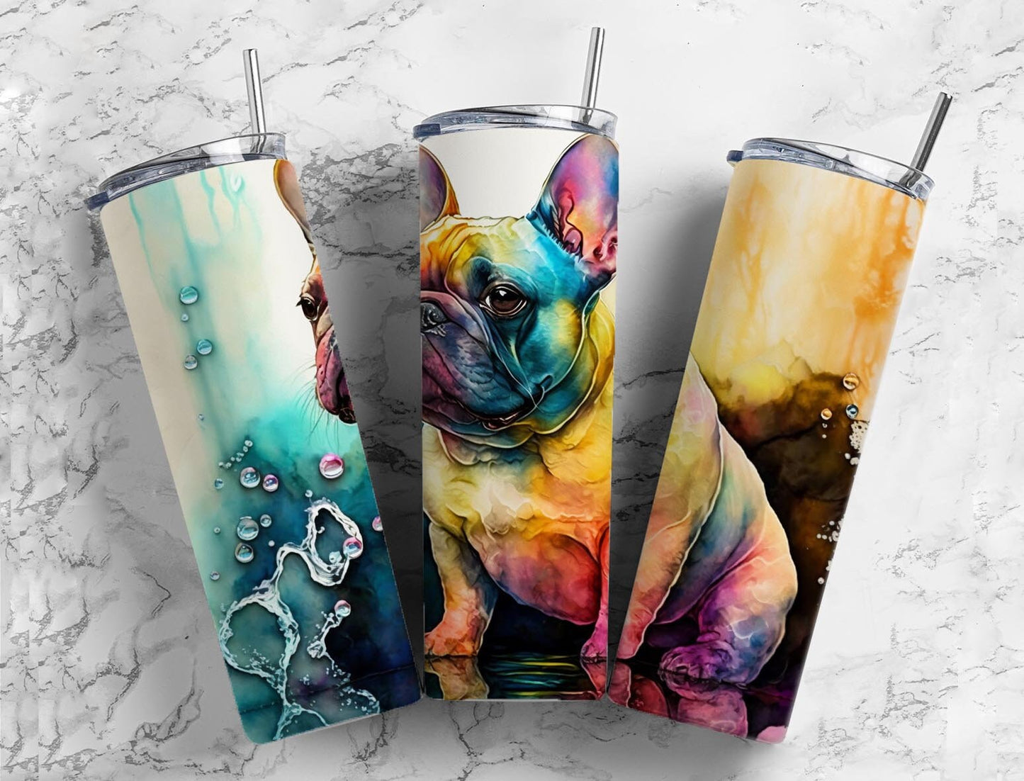 Pug Dog 20oz Sublimation Tumbler Designs, Alcohol Ink Watercolour 9.2 x 8.3” Straight Skinny Tumbler, Tumbler Wrap PNG