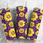 Purple Sunflower 20oz Sublimation Tumbler Designs, Gold Leopard Print 9.2 x 8.3” Straight Skinny Tumbler Wrap PNG