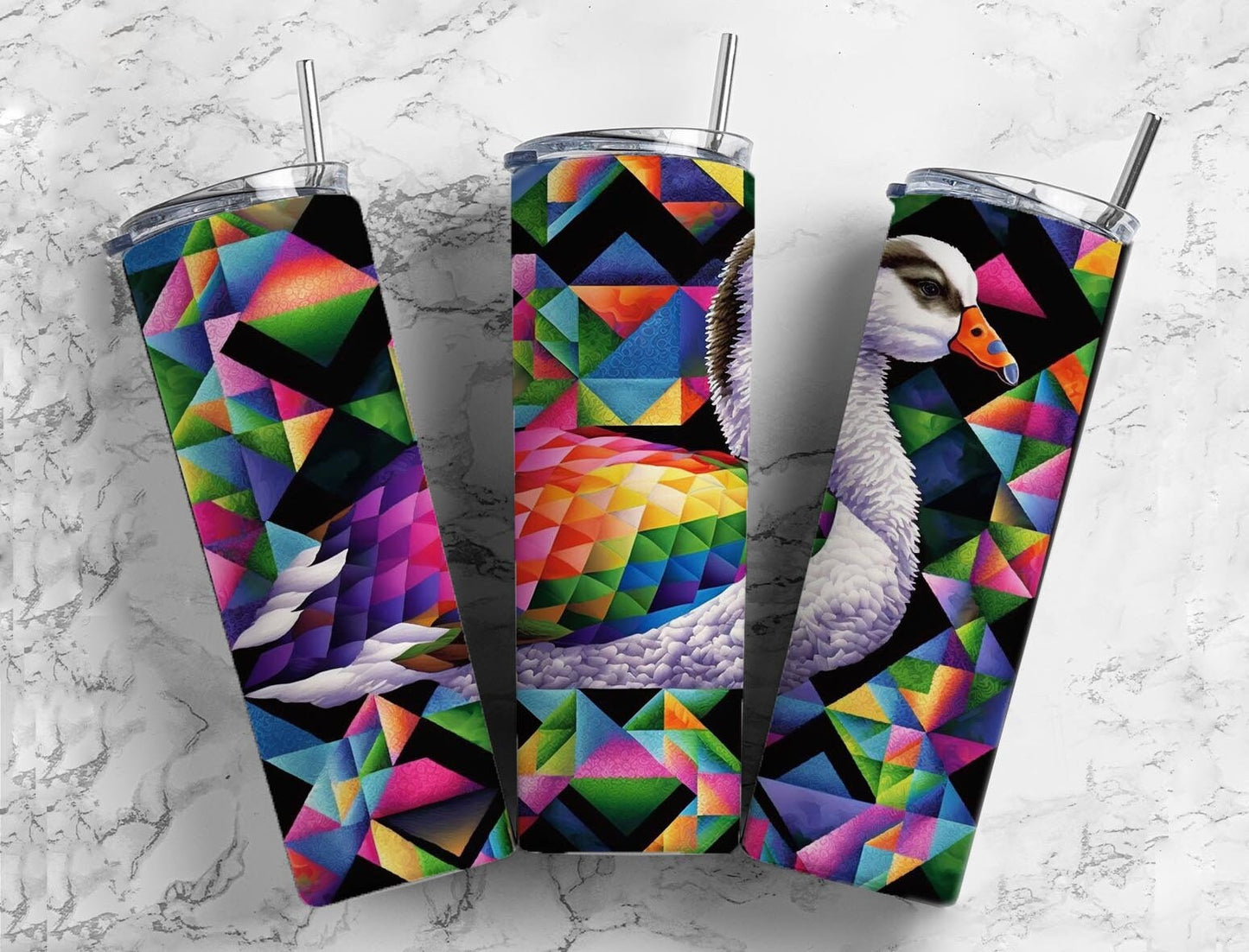 Swan Goose 20oz Sublimation Tumbler Designs, Duck Abstract 9.2 x 8.3” Straight Skinny Tumbler, Tumbler Wrap PNG