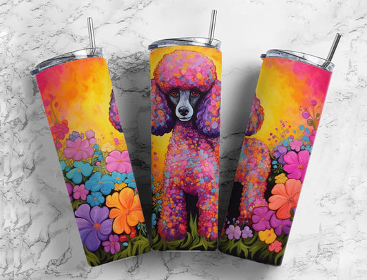 Poodle 20oz Sublimation Tumbler Designs, colorful floral 9.2 x 8.3” Straight Skinny Tumbler Wrap PNG