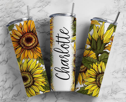 Sunflower Vintage 20oz Sublimation Tumbler Designs, Floral Classic 9.2 x 8.3” Straight Skinny Tumbler Wrap PNG, Sublimation Design PNG