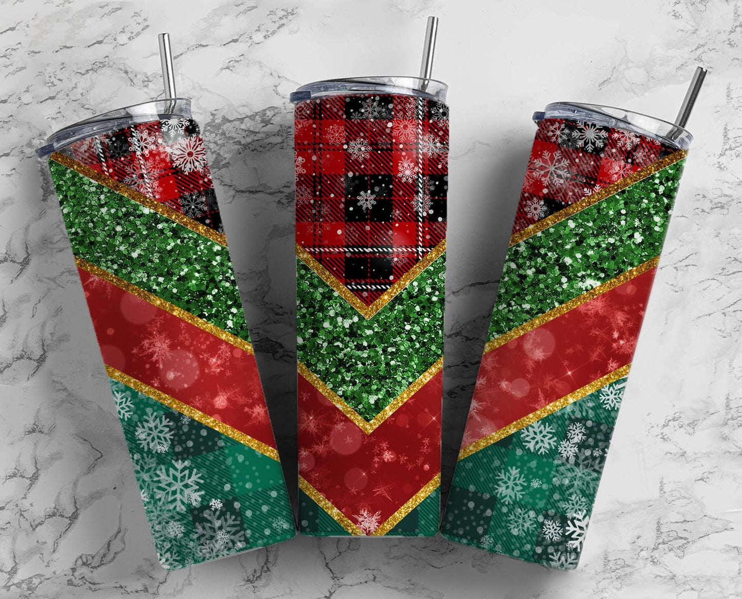 Plaid V Split 20oz Sublimation Tumbler Designs, Holiday Green and Red 9.2 x 8.3” Straight Skinny Tumbler Wrap, Snowflake Aesthetic Tumbler