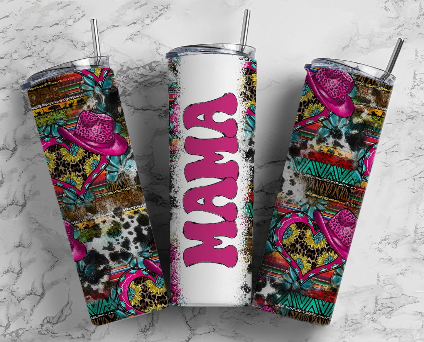 Southwest Pink 20oz Sublimation Tumbler Designs, Retro Mama 9.2 x 8.3” Straight Skinny Tumbler Wrap PNG, Mom Tumbler