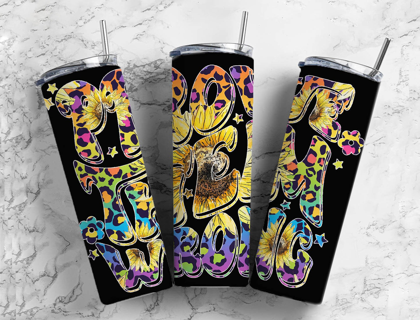 Rainbow leopard sunflower 20oz Sublimation Tumbler Designs, Prove them wrong 9.2 x 8.3” Straight Skinny Tumbler Wrap PNG