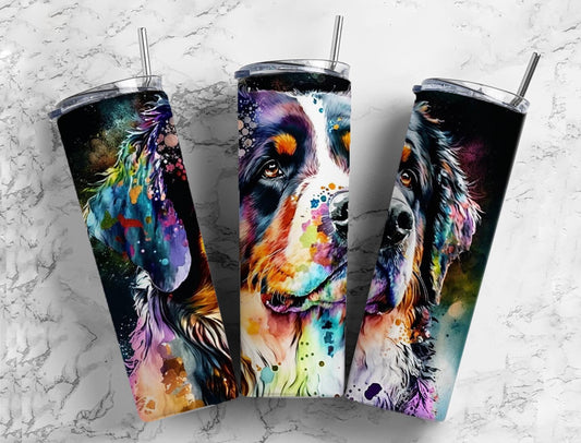 Dog Paint 20oz Sublimation Tumbler Designs, Water Color 9.2 x 8.3” Straight Skinny Tumbler, Tumbler Wrap PNG