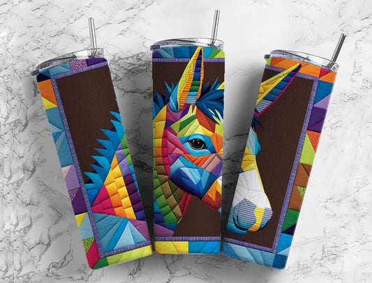 Donkey 20oz Sublimation Tumbler Designs, Rainbow Patchwork Quilt 9.2 x 8.3” Straight Skinny Tumbler, Tumbler Wrap PNG