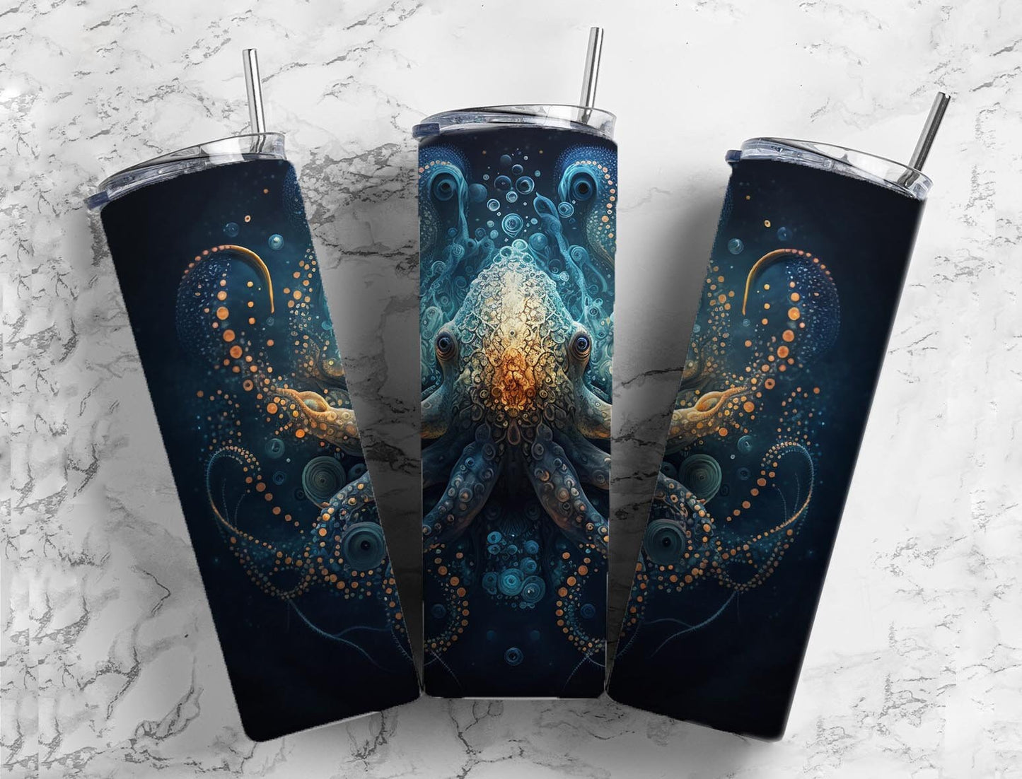 Dark octopus 20oz Sublimation Tumbler Designs, Nautical ocean 9.2 x 8.3” Straight Skinny Tumbler Wrap PNG