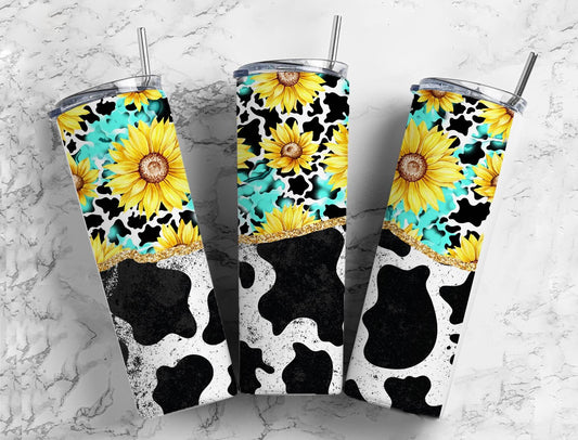 Sunflower Cow Turquoise 20oz Sublimation Tumbler Designs, Teal and Leopard Country Western 9.2 x 8.3” Straight Skinny Tumbler Wrap PNG 1 (2023-04-18 21.30.24)