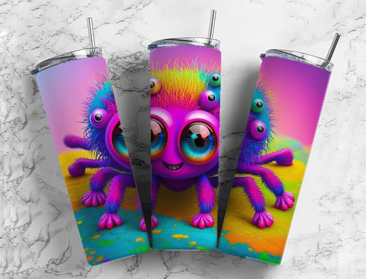 Cartoon spider 20oz Sublimation Tumbler Designs, Purple colorful 9.2 x 8.3” Straight Skinny Tumbler Wrap PNG